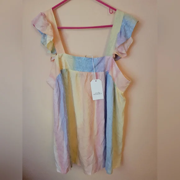 Emily Wonder Watercolor Rainbow Flutter Sleeve Top L NWT - Picture 5 of 15